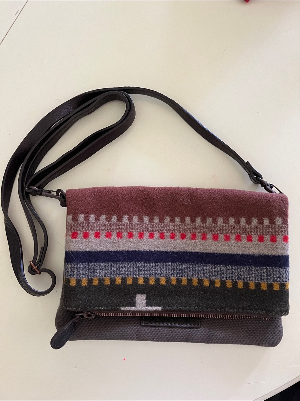 Pendleton Bridger Stripe Foldover Wool and Canvas Pattern Crossbody and Clutch